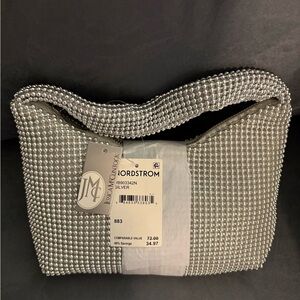Jessica McClintock Silver Ada Crystal Hobo Bag NWT